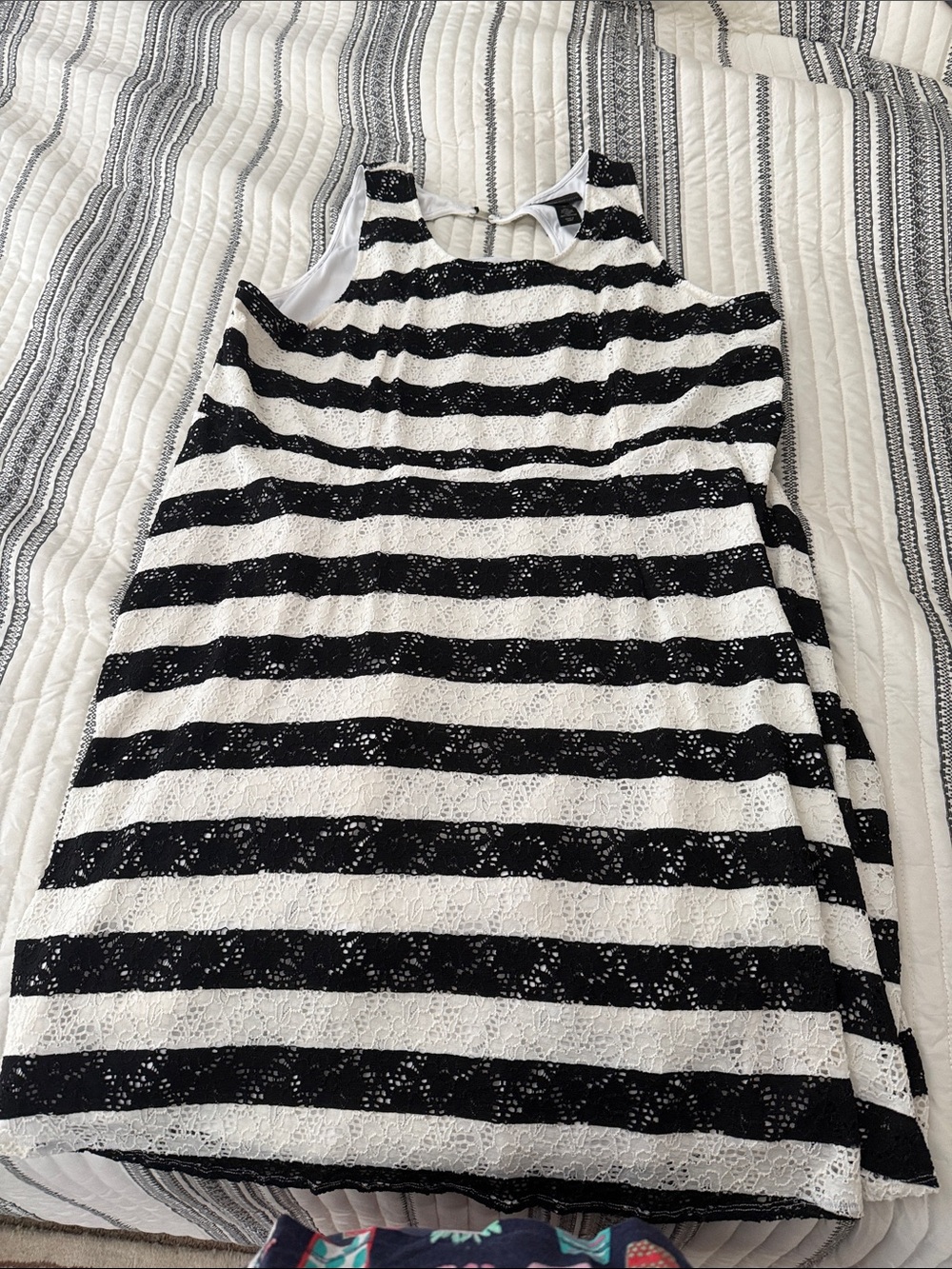 Lane Bryant Black and White Striped Lace Mini Dress